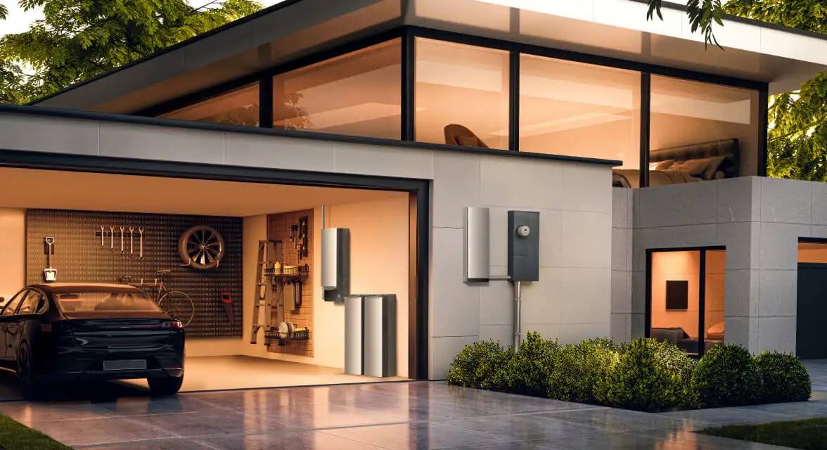 Home garage with battery and inverter system installed