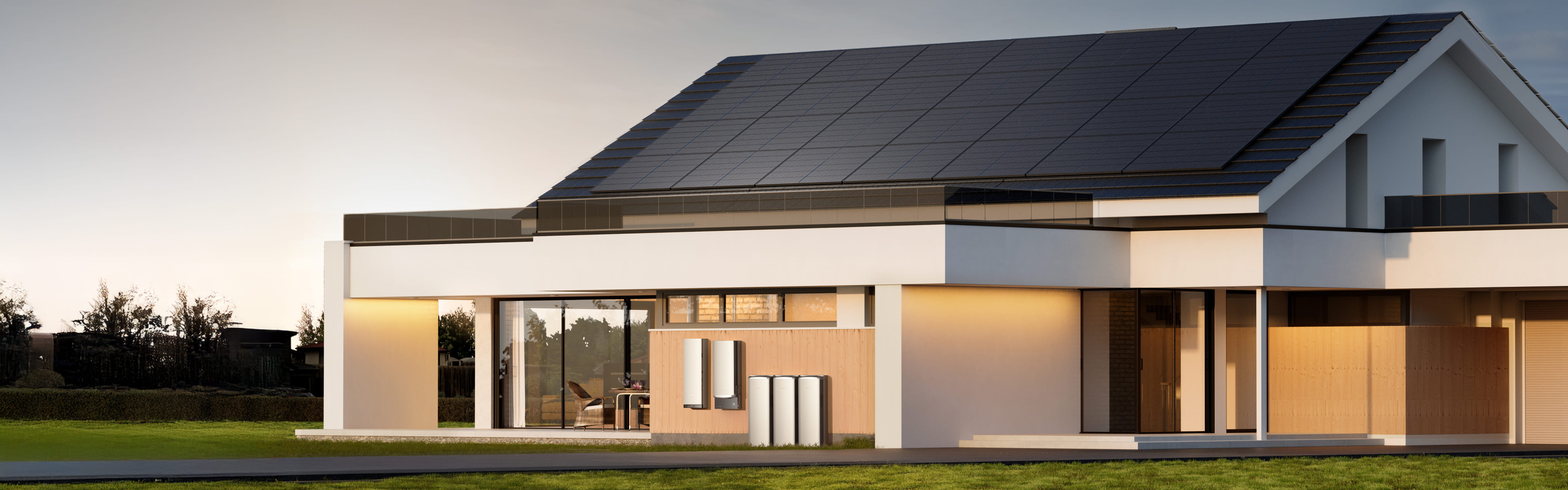 Modern home with solar panels and battery storage