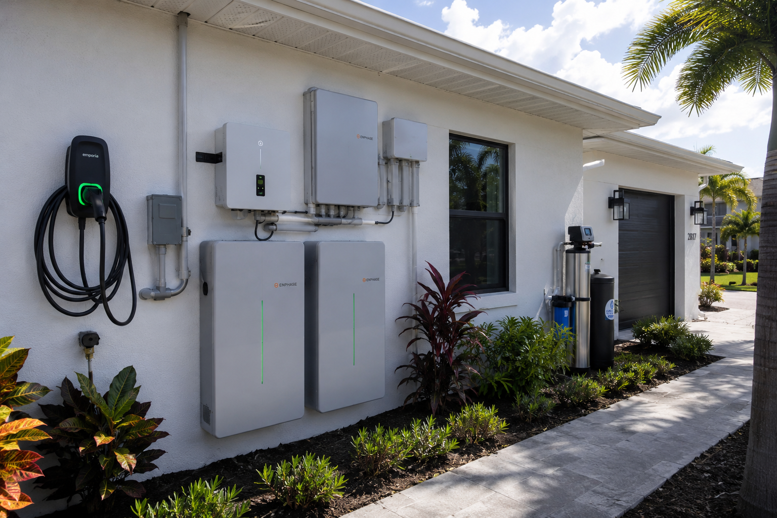 Sistema completo de energia solar, baterias Enphase, EV Charger y sistema de agua instalado en hogar de Florida